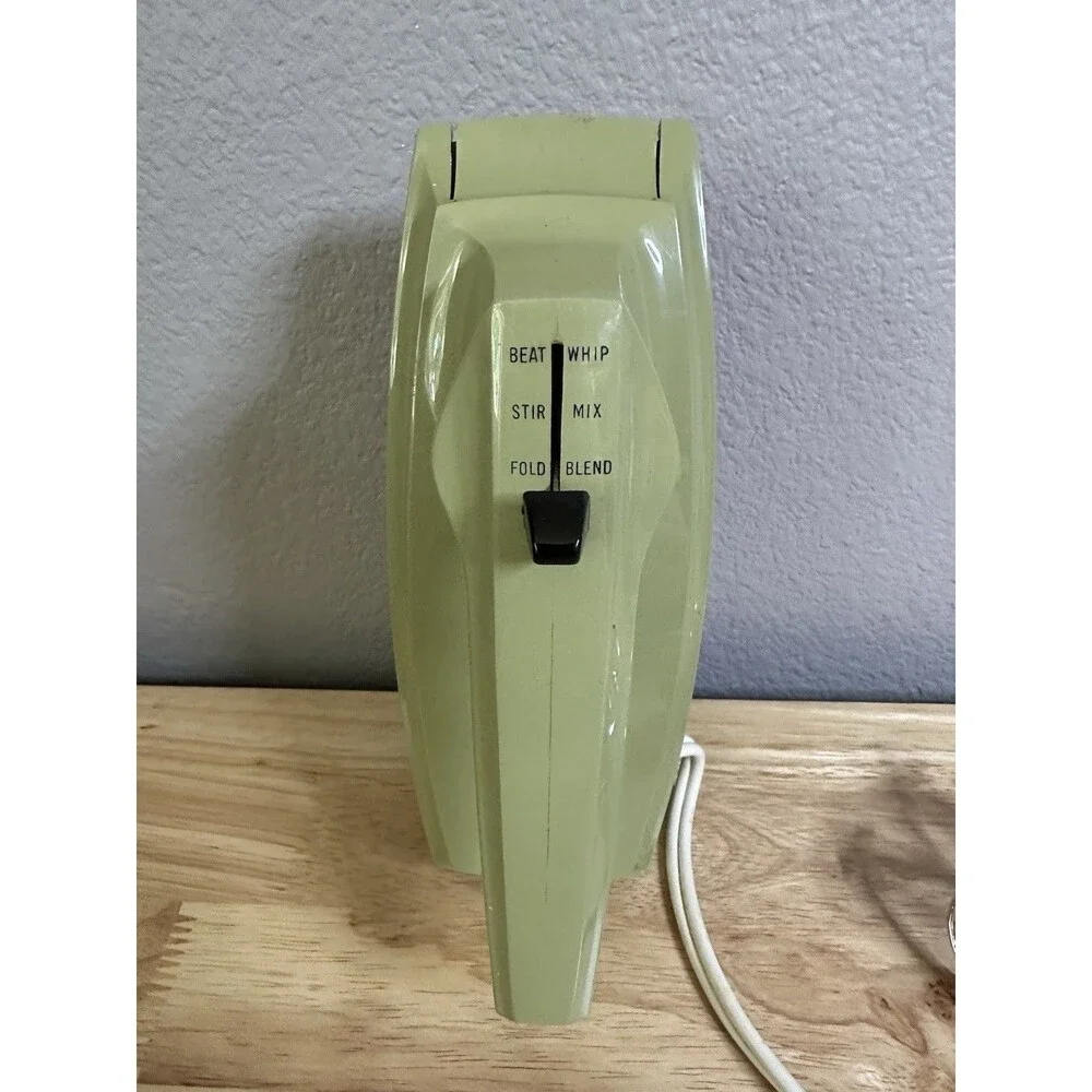 Vintage Sunbeam Mixmaster 5 speed hand mixer avocado green with beaters and cord